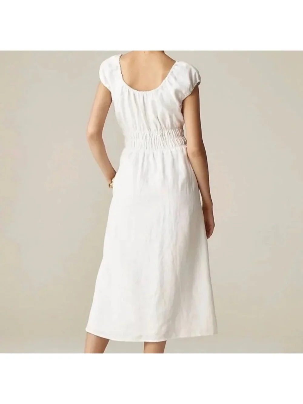 NWT J.Crew Linen Midi Dress Sz S White Cap-Sleeve Summer Beach Vacation Coastal